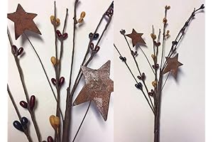 4 PC Set | Colonial Americana Pip Berry Picks with Rusty Stars | 12 inch