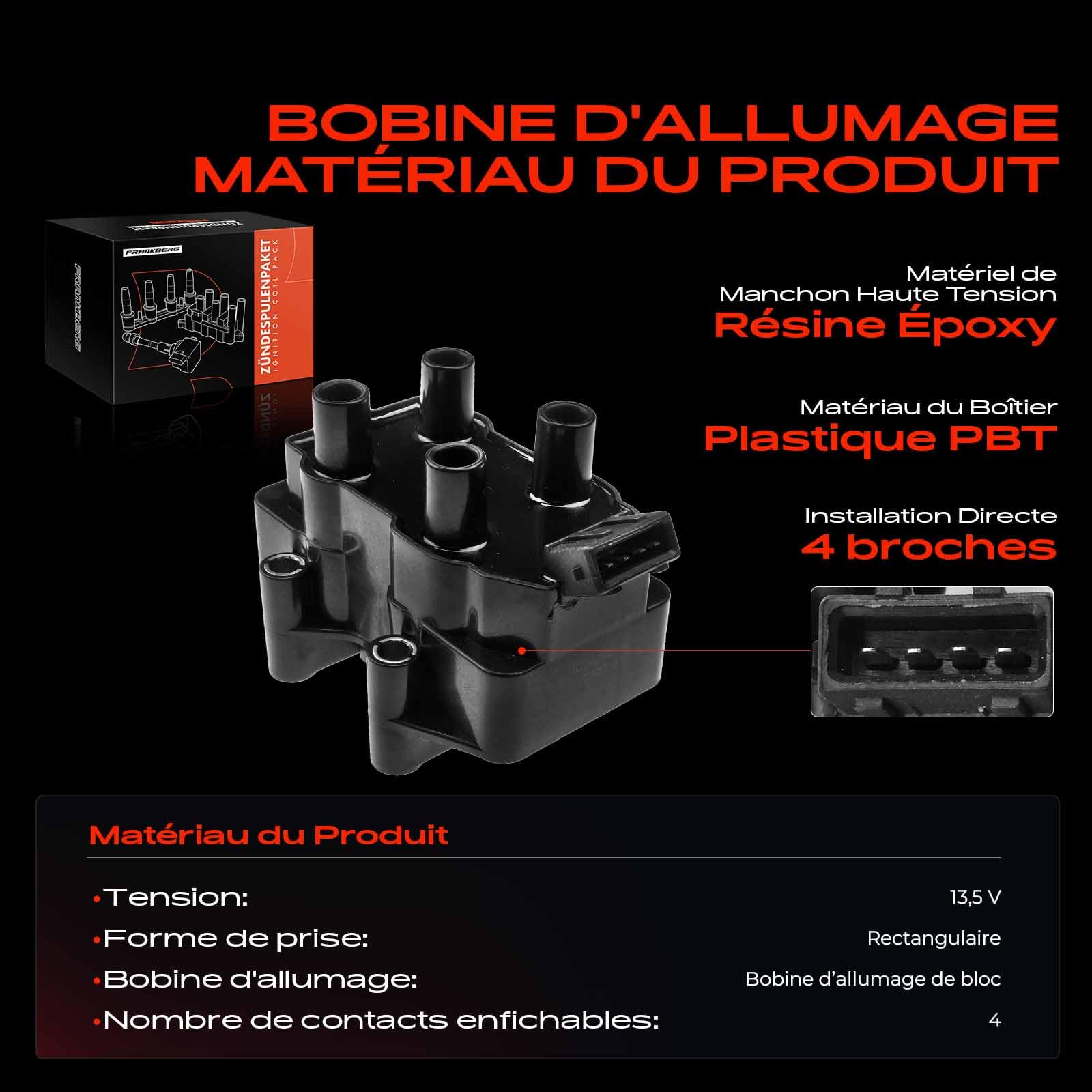 Frankberg Bobine d'Allumage Essence Compatible avec 106 I 1A 1C 1.0L AX ZA- 1.0L ZX N2 1.4L 205 I Cabriolet 20D 741B 1.1L 106 I 1A 1C 1.1L Remplacer# 0040100231