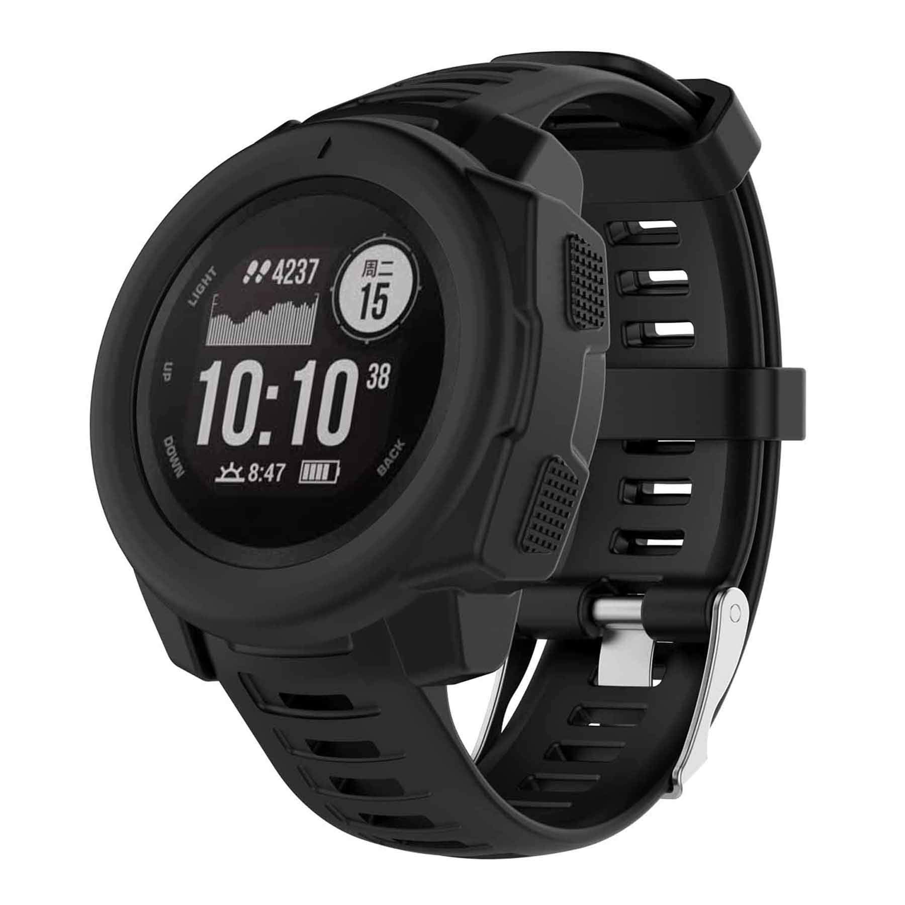 Pasek z etui kompatybilny z Garmin Instinct dla kobiet mężczyzn, klasyczny miękki silikonowy pasek do zegarka Garmin Instinct Tide / Tactical/Dual/Power Surf/Power/Esports Watch (czarny pasek +
