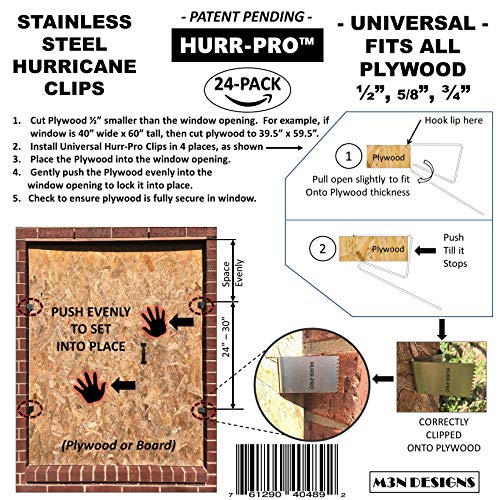 Hurr-Pro Universal Hurricane Window Clips, Stainless, 1/2" To 3/4" One-Size-Fits-All, 24-Pack 6-Windows, Reusable Hurricane Clip, Patent Pending #TOP2