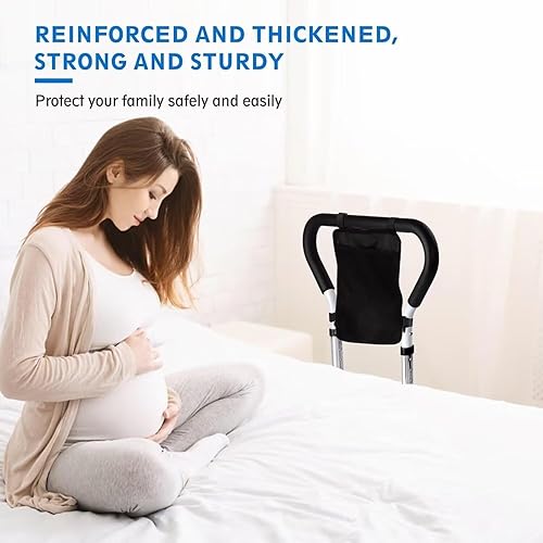 Miniatura 7 de Rieles de cama plegables para adultos mayores, barra de soporte de cama médica con bolsa de almacenamiento, se adapta a colchones King Queen, Full