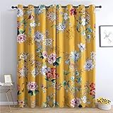 Gardinen Gelb Verdunklungsvorhänge mit Ösen Thermo Vorhang Kälteschutz, Blumen Blickdichte...