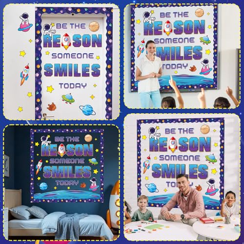 Image of Outer Space Bulletin Board Decoration Set Planet Classroom Decor Be The Reason Someone Smile Today Bulletin Board Rocket Astronaut Galaxy Cutouts for Back to School Chalkboard Door Wall Decor