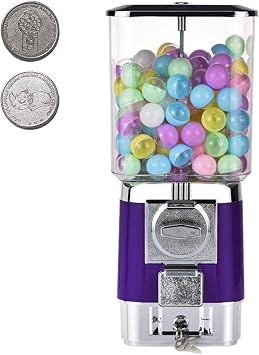 Vending Machine with 200 Balls, 100 Stainless Steel Tokens, Gumball Machine, Home Candy Vending Machine, Coin Operated Gumball Bank for Toy Capsules Candy Purple-Emptycapsuleshell