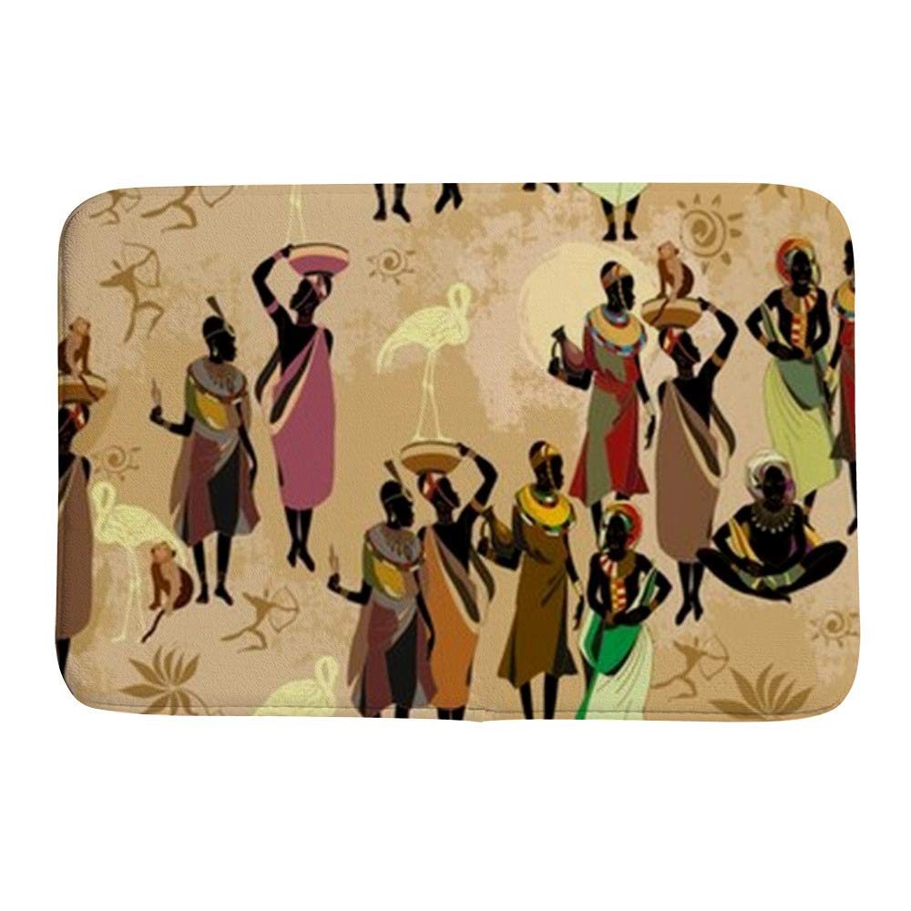Tapis de bain art tribal africain en velours corail doux Ruchen 91x61 cm