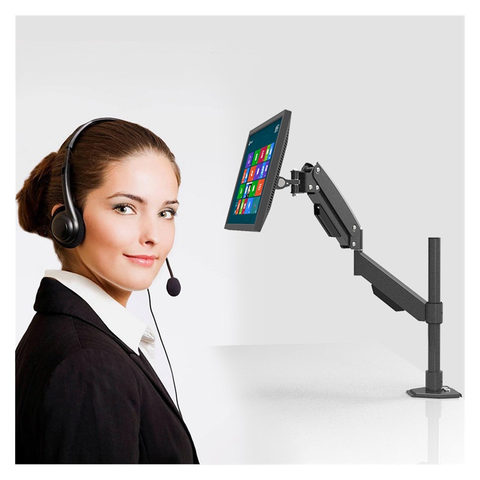 Supporto per Monitor con Molla a Gas Regolabile in Altezza per impieghi gravosi, Braccio Lungo, postazione di Lavoro Seduta e in Piedi, Supporto per Monitor, carico Massimo 10 kg