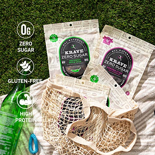 Krave Zero Sugar Beef Jerky Variety, 100% Grass-Fed Beef, Zero Sugar, No Artificial Ingredients, Gluten-Free, 12G Protein, No Nitrates - 2.1 Oz Bags (4 Pack) #TOP2