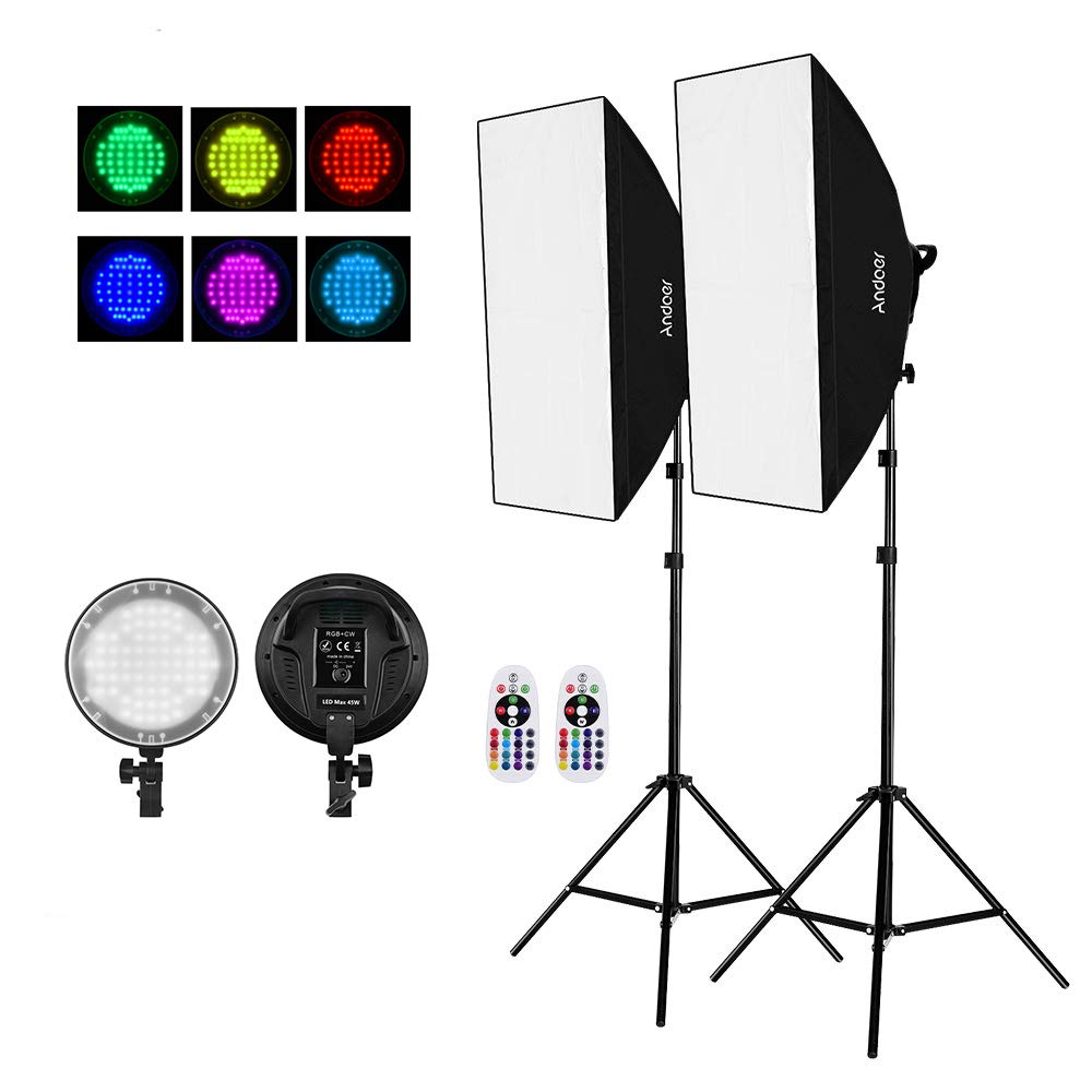 Buy Andoer 20x28in RGB Softbox Lighting Kit, 4 Modes(Flash/Strobe/Fade