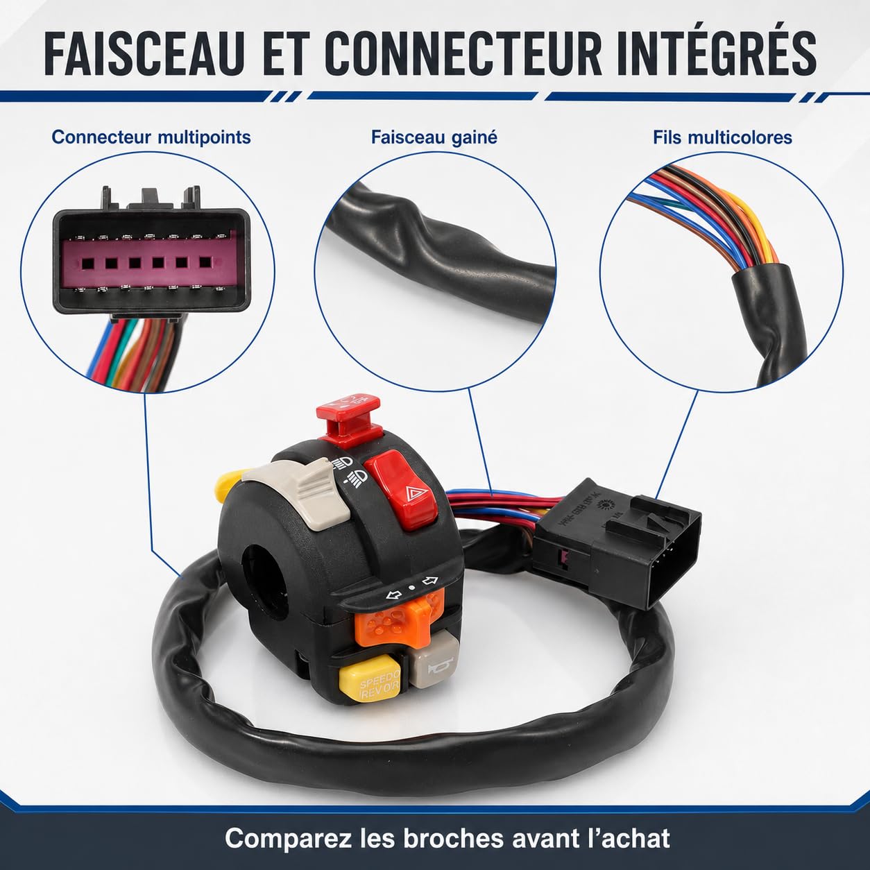 Commodo multifonction de guidon gauche compatible avec certains modèles Polaris Scrambler 500/850/1000, Sportsman 450/500/550/570/850/1000, Trail Blazer/Trail Boss 330, remplace 4012435/4013074