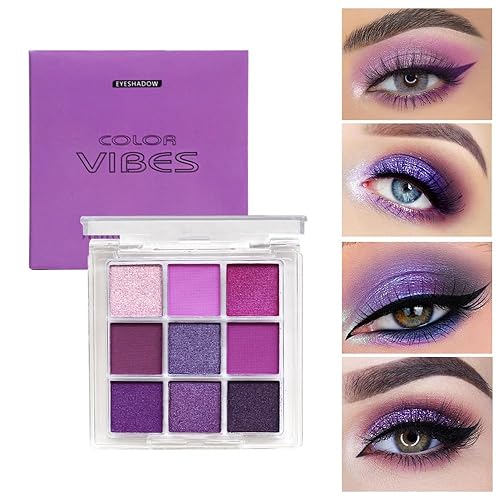 Miniatura 6 de Go Ho Paleta de sombra de ojos morada de 9 colores, paleta de sombra de ojos púrpura claro a oscuro, paleta de maquillaje de ojos mate y brillante,