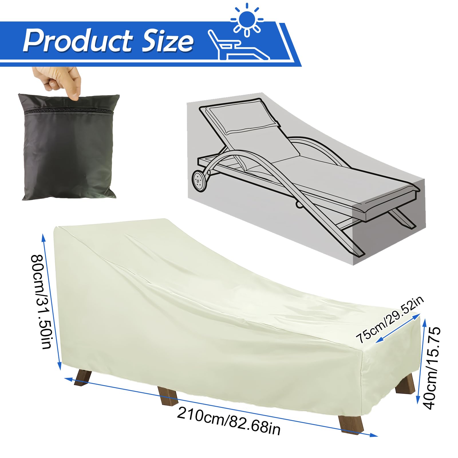 Copertura per lettino da giardino, impermeabile, copertura per mobili da giardino 210D, in tessuto Oxford (2 x beige)