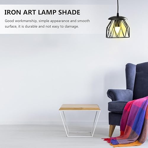Miniatura 5 de Housoutil Pantalla de lámpara de alambre de hierro, cesta de lámpara de alambre de metal, jaula de bombilla industrial antigua, estilo vintage,
