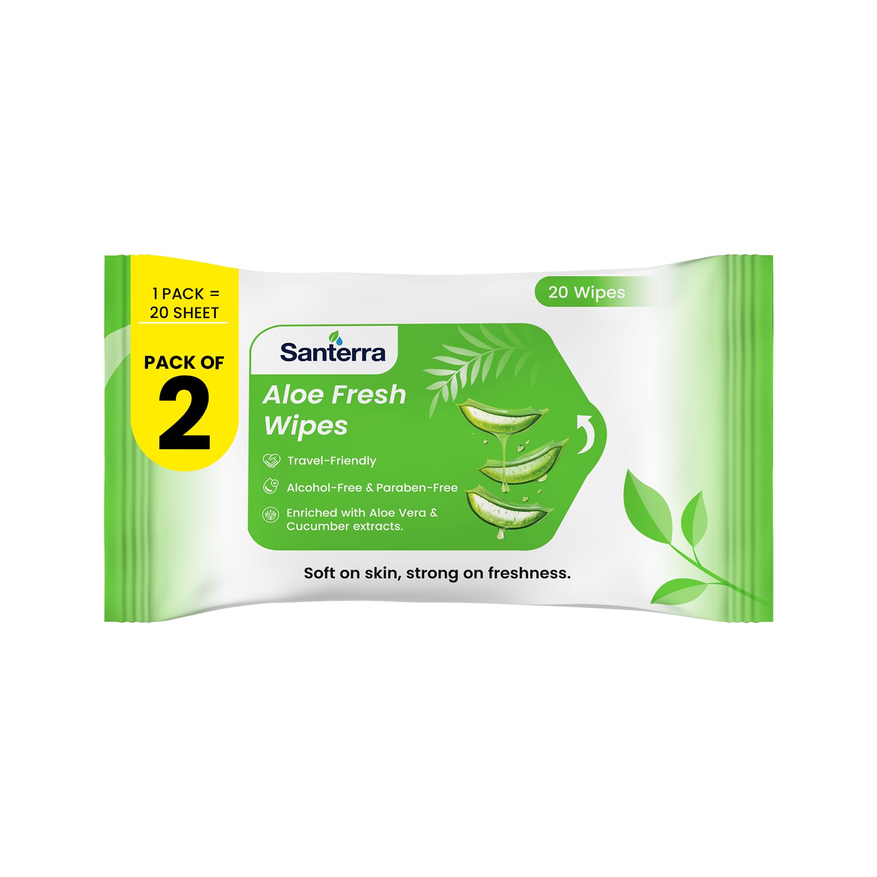 Refreshing Wet Wipes Enriched with Natural Aloe Vera Essence & Mint, Pack of 2 (40 Wipes) Cleansing & Daily Hygiene | Soft Refreshing Face Wipes with Aloe Vera & Mint | Skin-Friendly Instant Wipes for Travel & Gym |