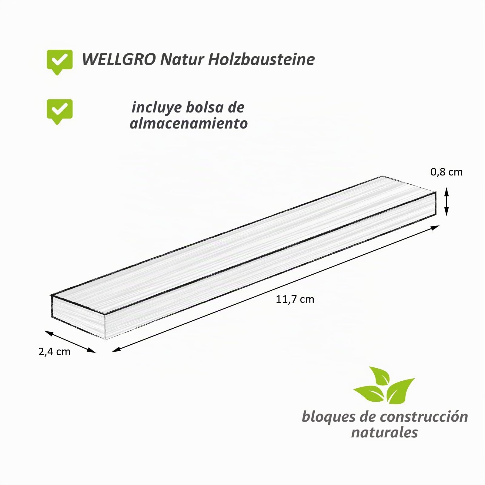 WELLGRO Bloques de construcción de Madera Natural - Bloques de Madera para Construir - Bloques de construcción de Color Natural Incl. Bolsa de Almacenamiento 250 Piezas