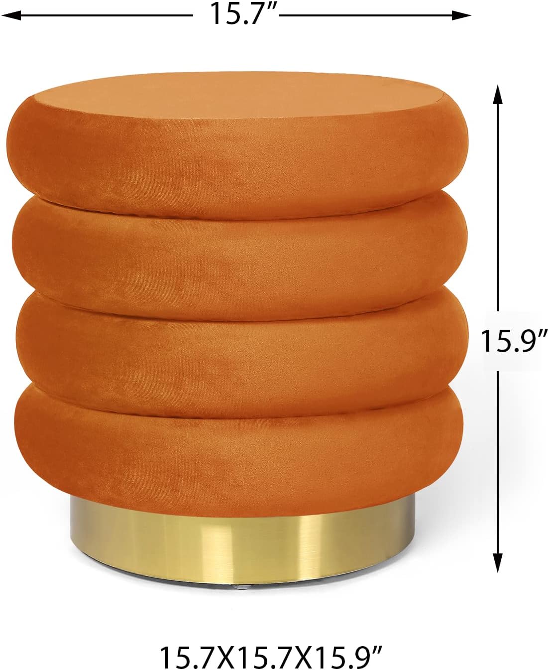 Adeco Round Ottoman Velvet Vanity Stool Chair with Metal Base, Modern Padded Footrest Stool Seat Footstool for Living Room Bedroom,Orange