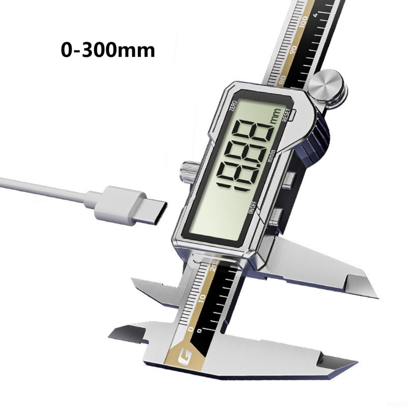 Calibrador digital 150mm Tipo-C Carga 0.01mm Precisión Acero Inoxidable Herramienta de Medición con Estuche para Metalúrgica (300mm)