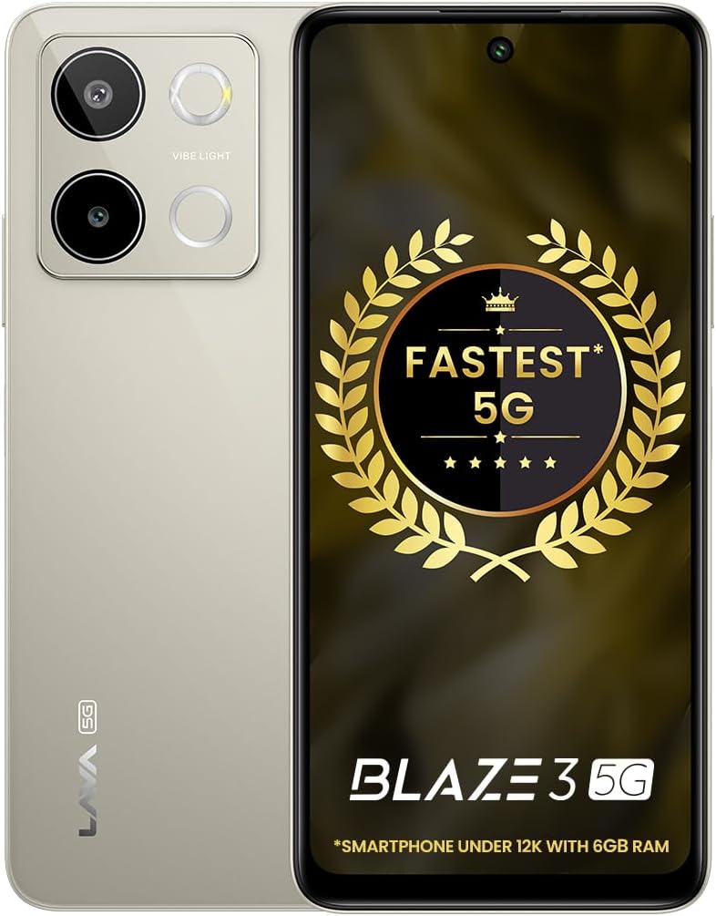 Lava Blaze 3 5G (Glass Gold, 6GB+128GB) | Segment's Fastest 5G Smartphone | Dimensity 6300 Processor | 90Hz Display | 50MP+2MP AI Camera with Vibe Light | 5000 mAh | Special Discount on All Banks