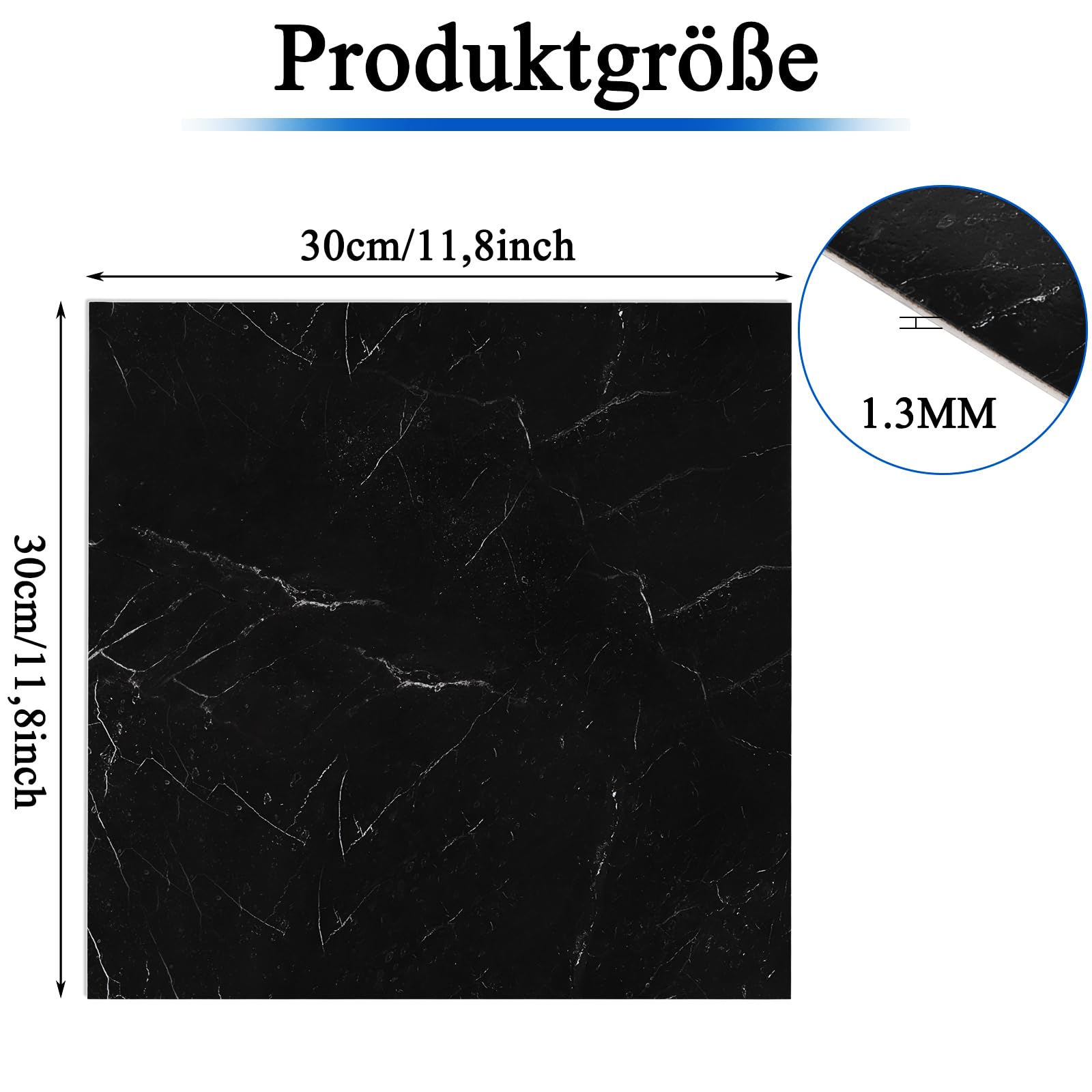 CYEER 25 Stück PVC Bodenbelag Selbstklebend Schwarz 30x30cm, Vinylboden Marmoroptik, Wasserfeste Bodenfliesen für Bad & Küche, DIY Renovierung ca. 2,25 m²