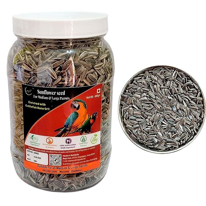 Sunflower Seeds for Birds- 450 Grams Added with Cuttlefish Bone Grits Bird Food for Parrots Conures, Lovebirds, Cockatiels, African Grey, Macaws, Cockatoo (B09KPJCLXD) Amazon Price History, Amazon Price Tracker