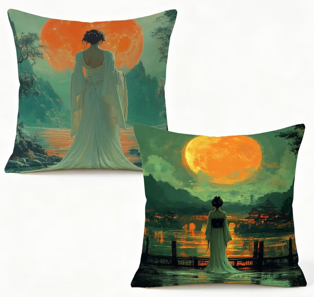 Coussin canape 70 x 70 cm housse lin de decoration chambre coucher de soleil