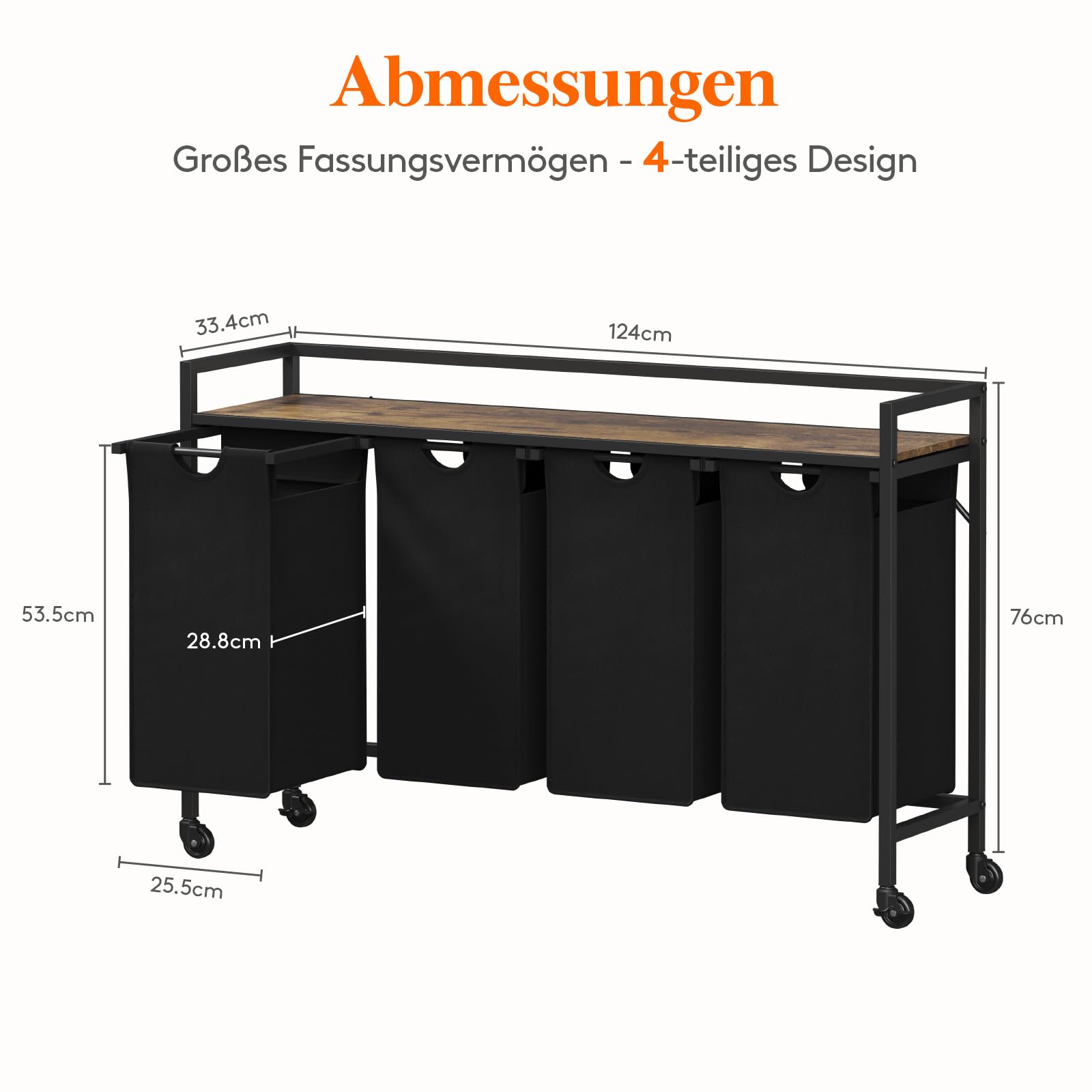 Lifewit Wäschesortierer 4 Fächer, 168L Wäschewagen mit Rollen, Wäschekorb mit Ablage, Wäsche Sortiersystem, Wäsche Organizer Schmutzwäsche, Wäschetrenner für Badezimmer, Waschküche,Wäscheregal Schwarz