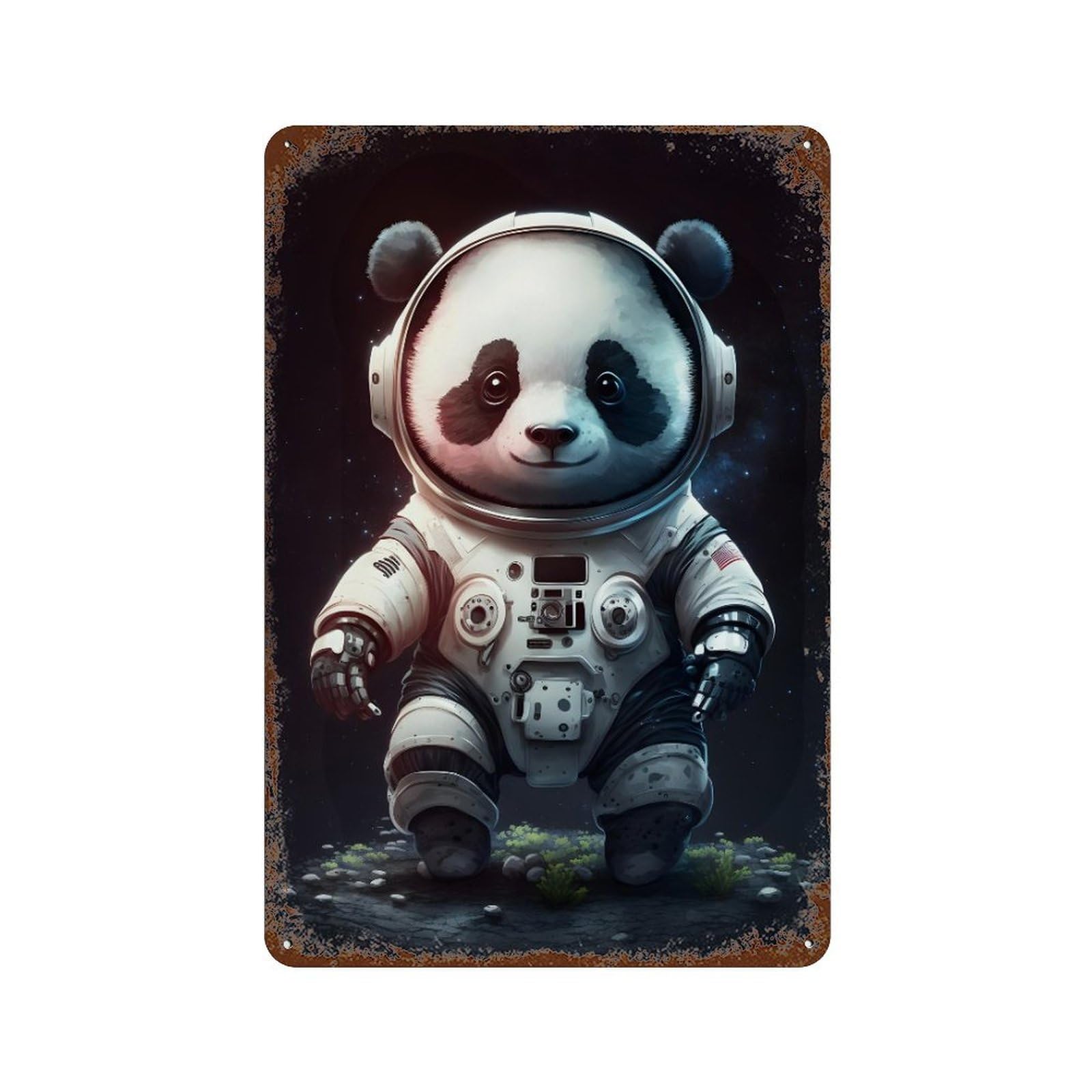 Panda Astronaut in Space Retro Metal Sign 11.8"x7.9", Novelty Wall Decor for Farmhouse, Kitchen And Entryway Decor