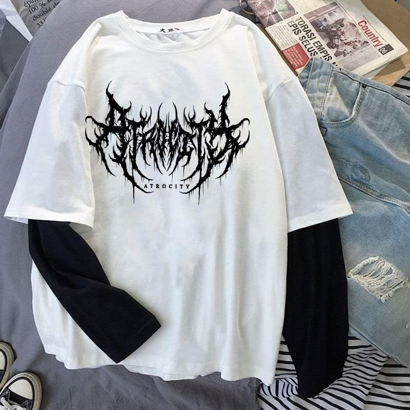 Goth Shirt Gothic Shirt Fake Two-Piece Alternative Clothing Goth Long Sleeve Top Grunge Clothes - Image 5
