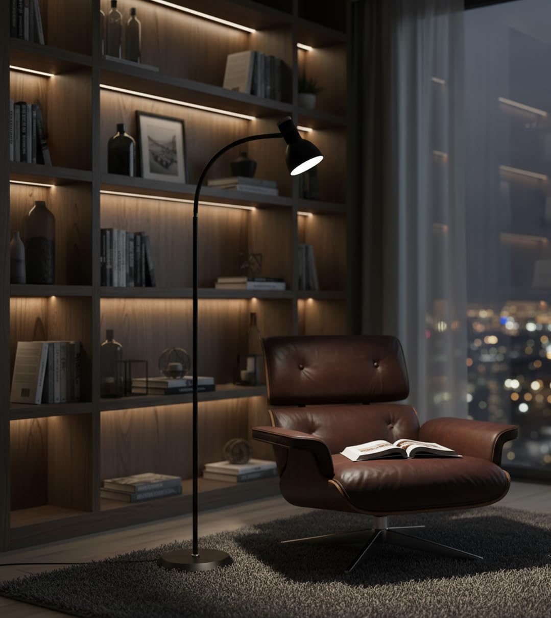 BEL AIR HOME - Lámpara de Pie de Salón Argos Negro 155 cm - Luz Regulable E-27 en Metal y Madera para Decoración Nórdica y Lectura de Muebles de Hogar (NEGRO)