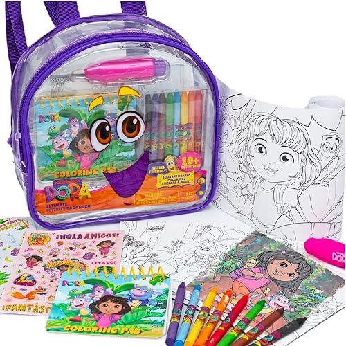 Dora Ultimate Backpack, 10+ Creative Projects in a Reusable Backpack, Includes Aqua Art, Coloring Sheets, & Cute Stickers, Less-Mess Toddler Toys, Road Trip Essentials for Kids, Great Airplane Toy