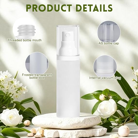 6PCS 30ml/1oz Empty Fine Mist Spray Bottles Frosted Clear Airless Cosmetic Pump Spray Bottles Refillable Travel Makeup Toner Container Dispenser Storage Vials for Travel and Outdoor