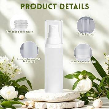 6PCS 30ml/1oz Empty Fine Mist Spray Bottles Frosted Clear Airless Cosmetic Pump Spray Bottles Refillable Travel Makeup Toner Container Dispenser Storage Vials for Travel and Outdoor