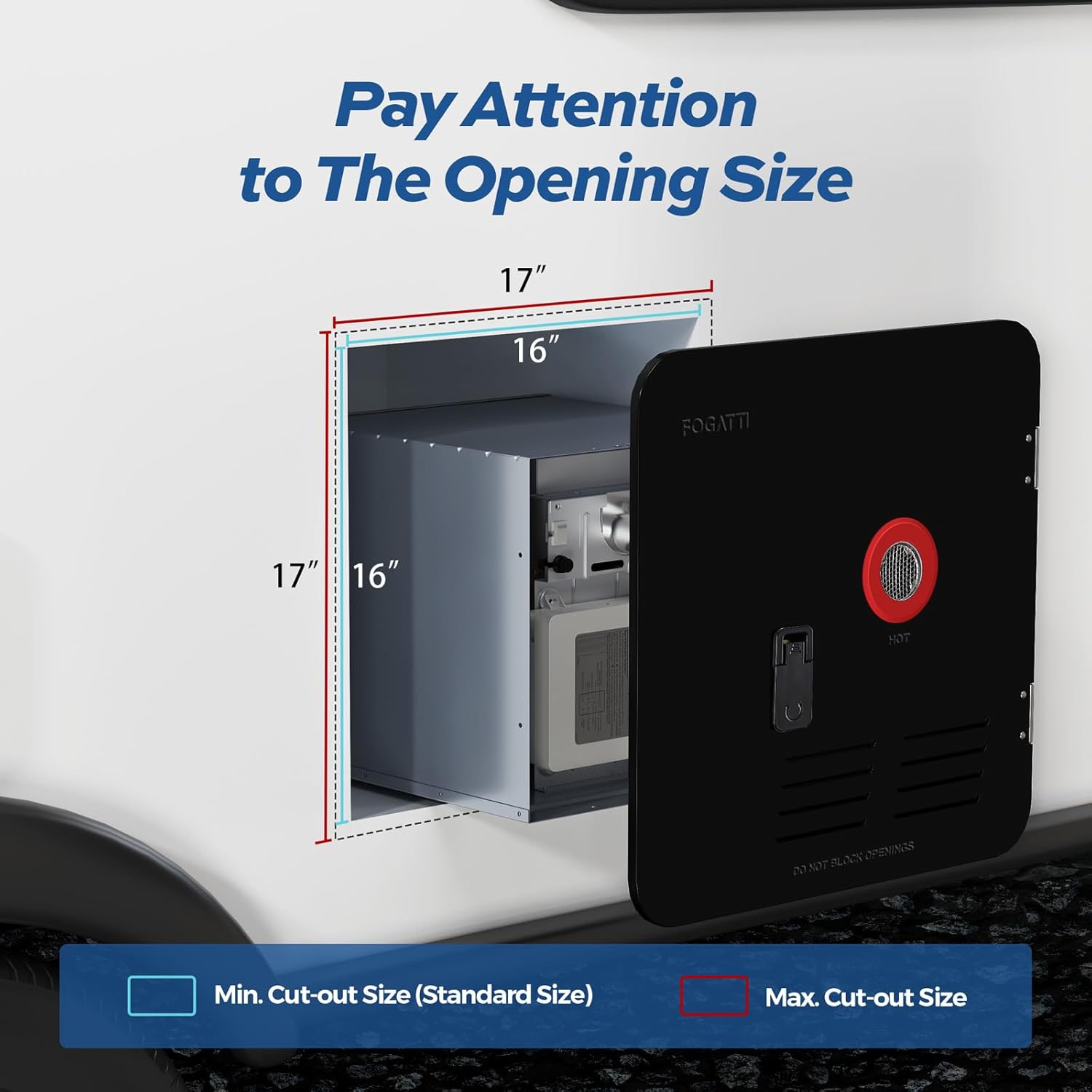 FOGATTI 18" x 18" RV Water Heater Black Door. ONLY Door kit for FOGATTI RV Tankless Water Heaters, Water Heater not Included