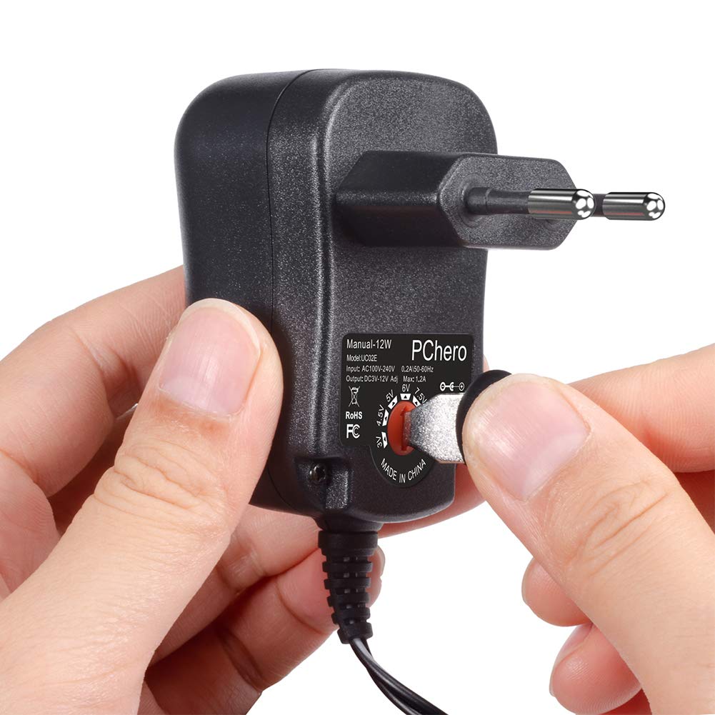 PChero 12W Alimentatore Universale AC/DC con 8 Spine DC, Adatto per Dispositivi da 3V a 12V