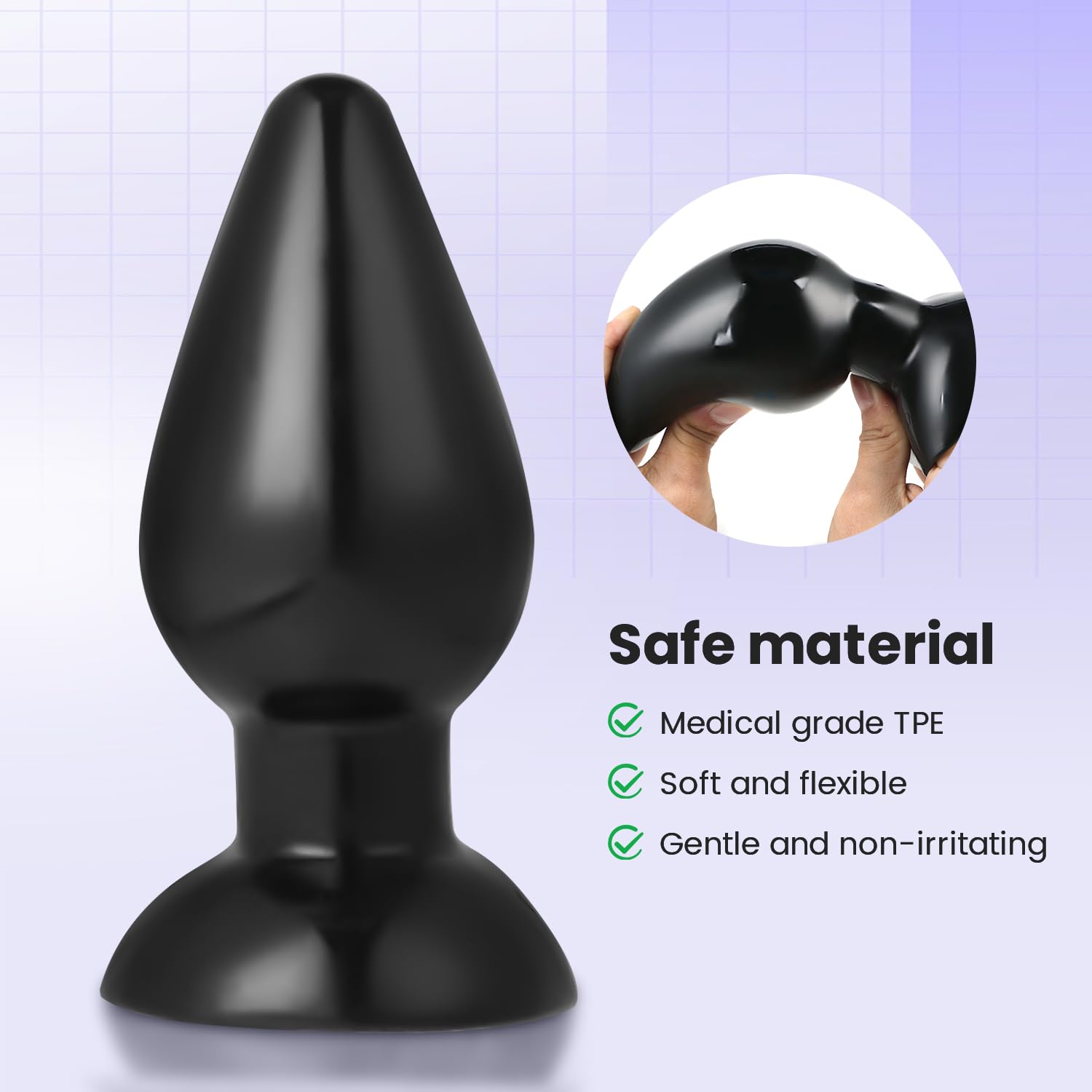 Plug Butt Extra, Plug Anale per Avanzato, Spina Anale Stimolante per Donne e Uomini, con Supporto Adesivo con Lubrificante, uso hands-free (Nero XXL)