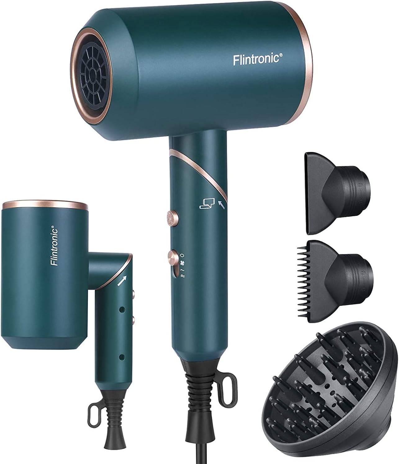 Flintronic Foldable Hair Dryer 2000W Powerful AC Motor Fast Drying Ionic Hair Dryer with 2 Speed 3 Heat Setting