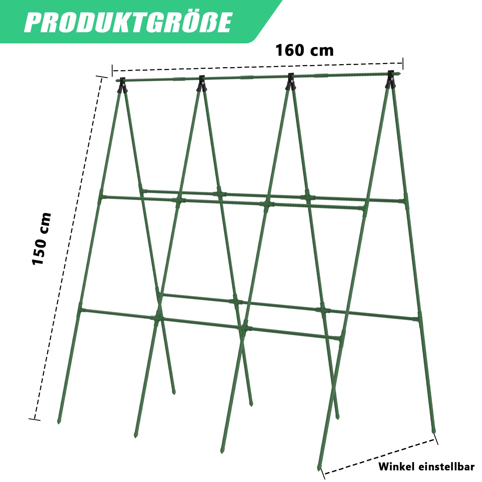 SUNYRISY Gurke Rankhilfe, Rankgitter mit Netz Pflanzenhalter für Gurke, Rankhilfen für Kletterpflanzen, Tomaten Rankhilfe, Pflanzenstütze für Blumen & Nutzpflanzen, 150 cm Lang, Grün