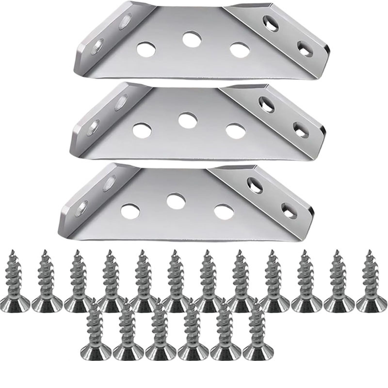 Cidegoo 3 Set Corner Code 1-24Set Corner Brackets Stainless Steel Furniture Angle Shelf Connector Cabinet Support Fixing Frame Brace With Screw(3 Set)