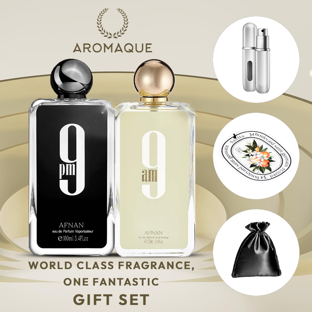 Bundle of Afnan 9AM & Afnan 9PM Cologne For Men 3.4oz each Eau De