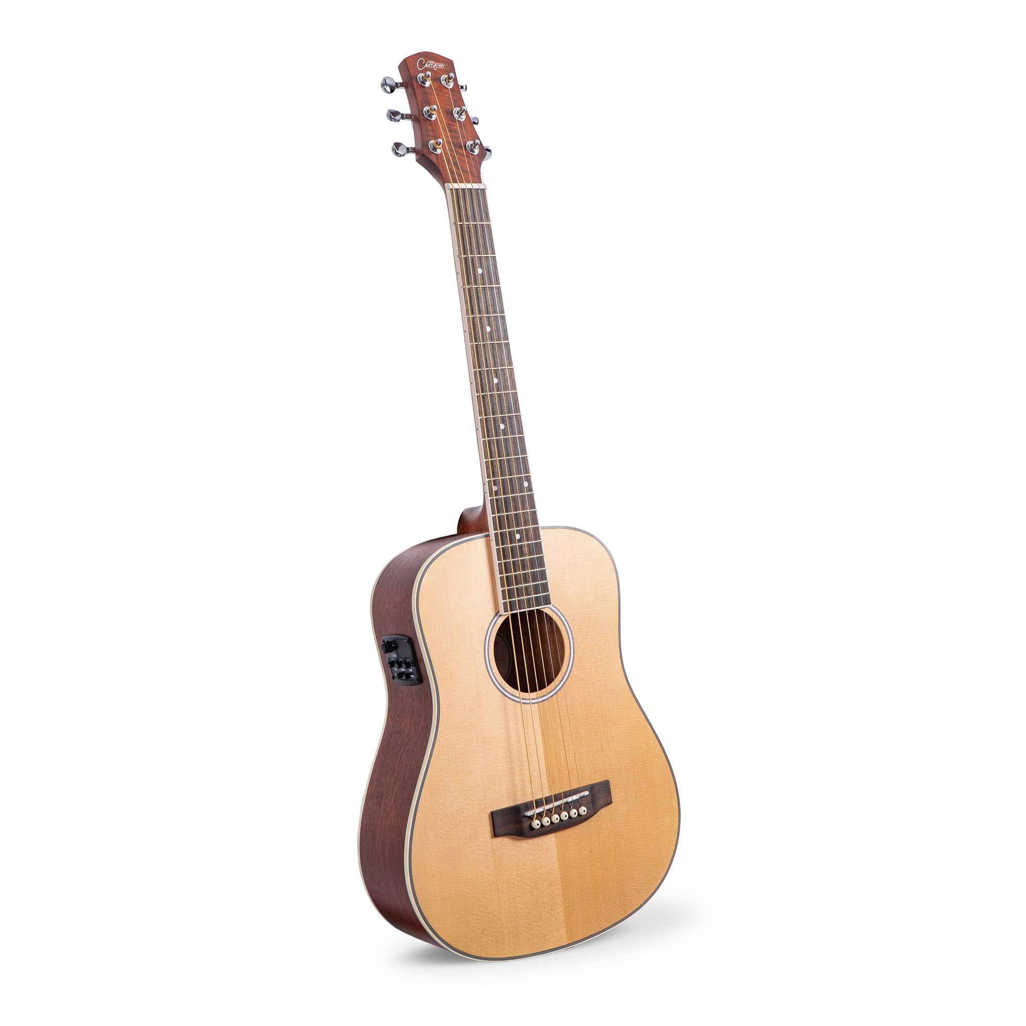 Mini gitara elektroakustyczna, Gitary elektryczno-akustyczne, rozmiar 3/4, podróżna, edukacyjna, stalowa struna, naturalna