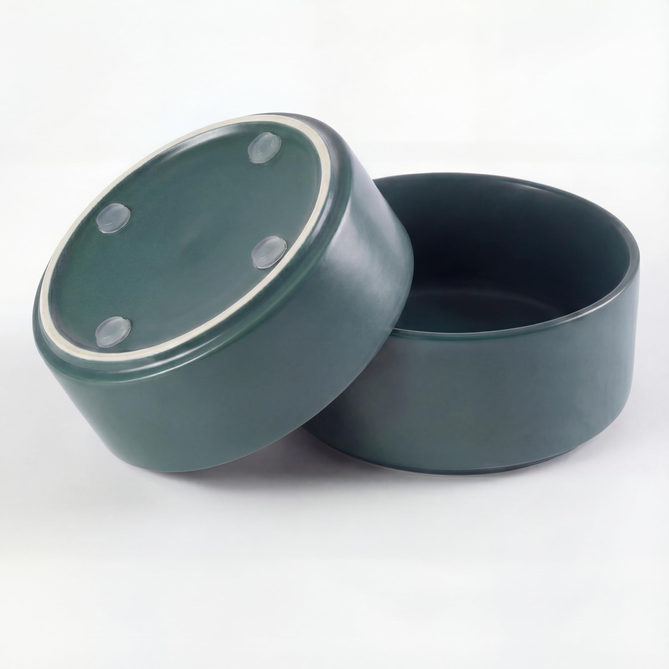 Ceramic Dog Bowl for Food and Water - Pet Feeder Bowl for Small Dogs and Cats - Heavy Ceramic Feeding Dish with Non Slip Base - Dishwasher & Microwave Safe - Set of 2 Bowls - 5Inch/1.4 Cups - Green