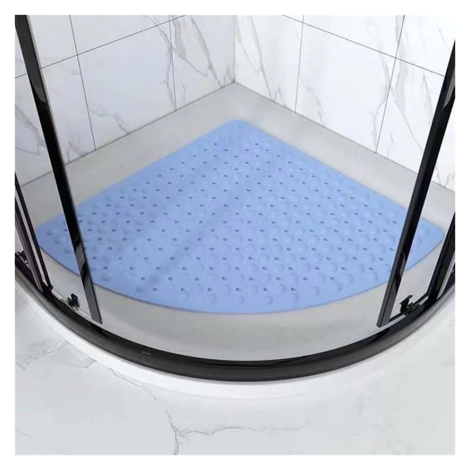 Curved Shower Mat Anti-Slip Bathroom Pad with Suction Cup and Protrusion Points Foot Massage Shower Mat Fan Shaped Door Funny Bath(Blue,54 54CM)