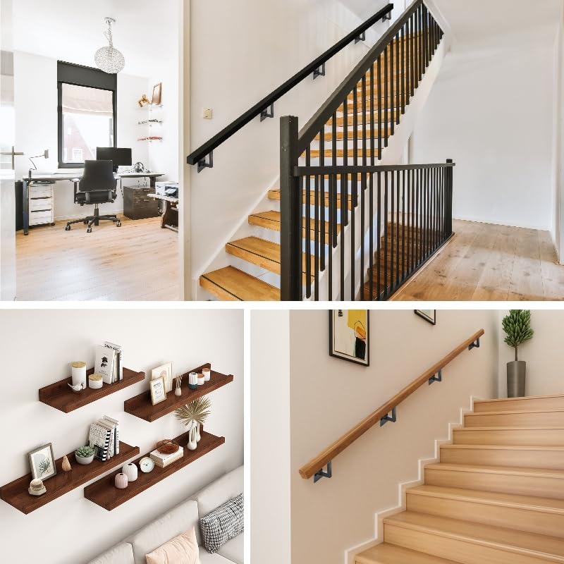 5 Pack Handrail Brackets for Stairs, Heavy Duty 304 Stainless Steel Stair Railing Brackets, Matte Black Wall Mount Banister Support for Indoor or Outdoor Deck Railing, Fixed L-Shape Modern Design