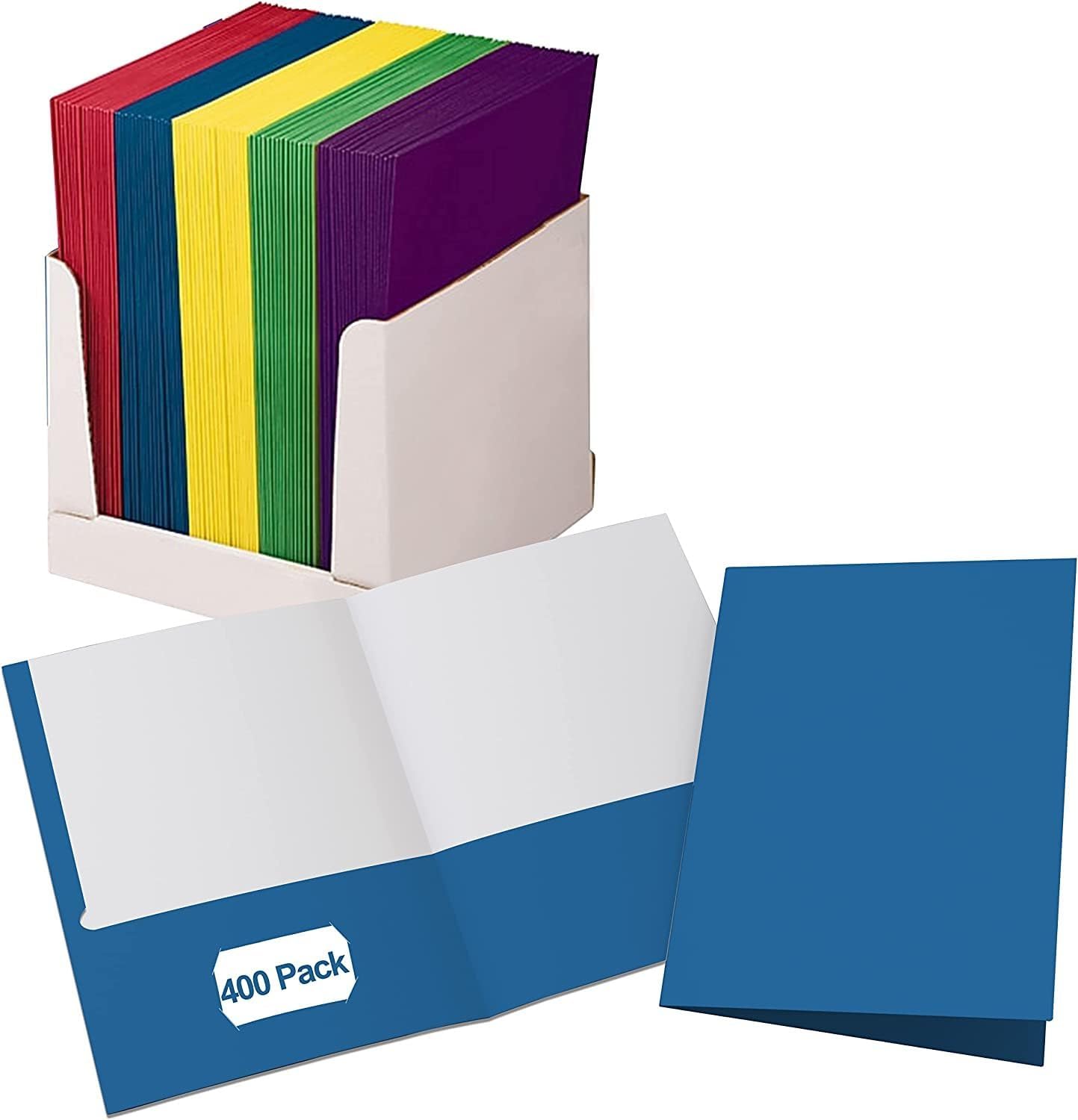 Folders, Folders with Pockets, 2 Pocket Folders, Folders with Pockets Bulk, Holds 100 Sheets (50 per Pocket), Assorted Colors, Office Or School (400)