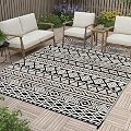 RURALITY Outdoor Rugs 5'x8' Waterproof for Patios Clearance,Plastic Straw Mats for Backyard,Porch,Deck,Balcony,RV,Black&Beige