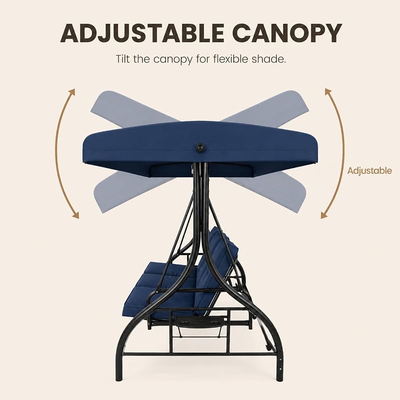 Garvee 3-Seat Outdoor Porch Swing with Adjustable Canopy, Blue image 7