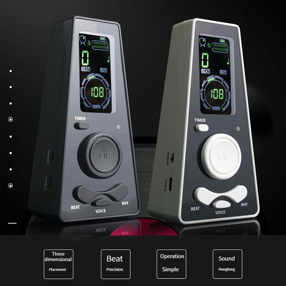 Elektroniczny metronom, panel LCD, głośny dźwięk, wymowa wokalu, z funkcją pomiaru czasu, gitara skrzypce dziecięcy Mini rytm wokalny uniwersalny (Color : Black)