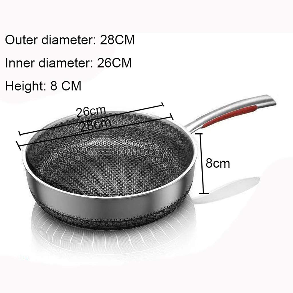 SH-chaoguo Fry Wok/Frying Pan/316 Stainless Steel Non-Stick Pan/Cooking Pan, Uncoated, (28/30cm) for Induction Cooker and Gas Stove (Size : 28cm)