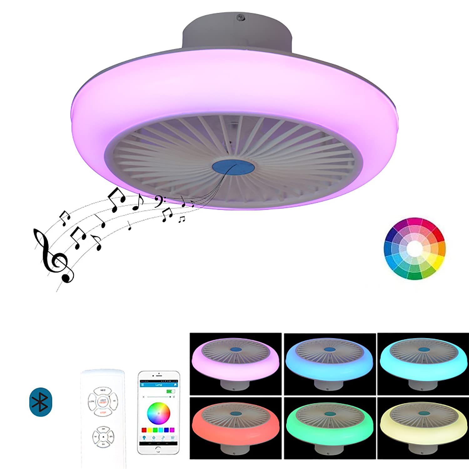 Ventilatore Da Soffitto Intelligente Da 50 Cm - Luce LED RGB Dimmerabile Musica Telecomando Timer Senza Base E27 Per Tutta Casa 96617563