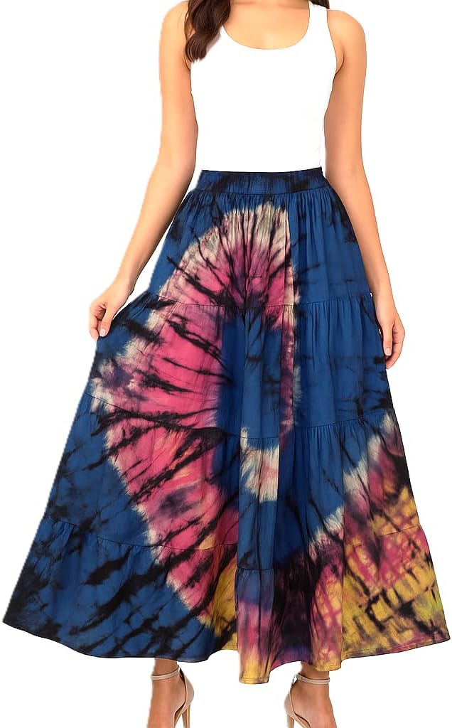 ATM Tie Dye Comfort Maxi Long Skirt Bohemian Elastic Waist Handmade Plus Size