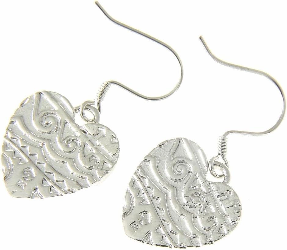 Koa Wood Hawaiian Heart Rhodium Plated Brass Hook Wire Earrings